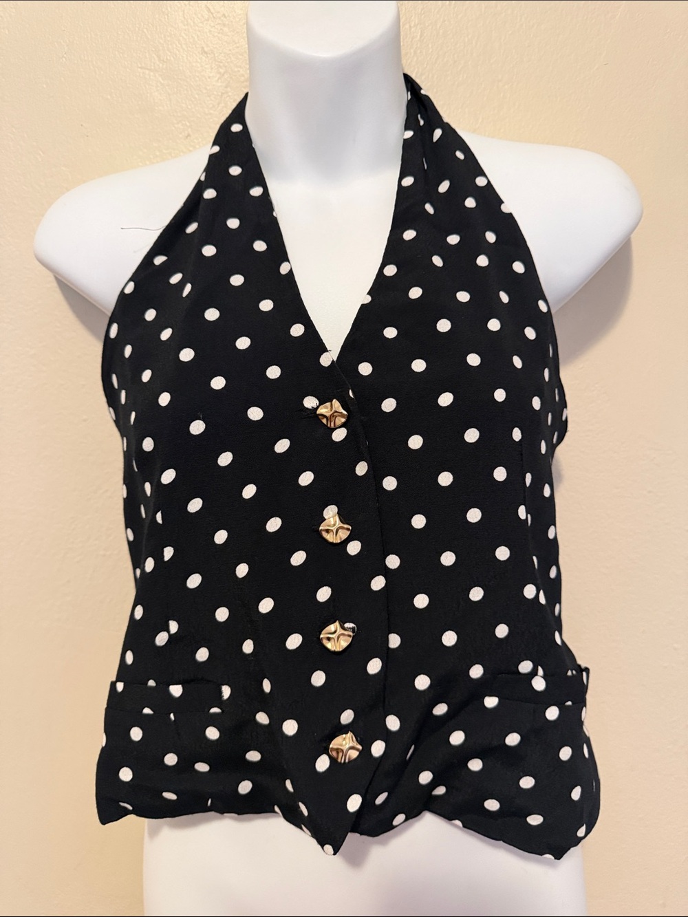 Love Tree Black & White Polka Dot Halter Blouse